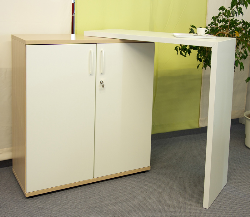 Sideboard mit drehbarem Besprechungsansatz Dekor Baleareneiche - perlweiÃ